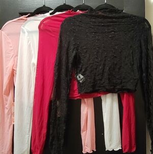 NWT 4 Women's sheer long sleeve stretchy croptops S/M